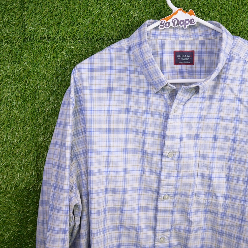 UNTUCKit Button Down Shirt Blue Plaid Wrinkle Free - Mens Size XXL